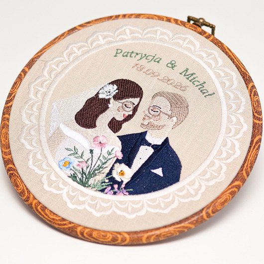 Ślub - inne Haft ślubny w tamborku 20 cm, indywidualna pamiątka ślubna, rocznicowa
