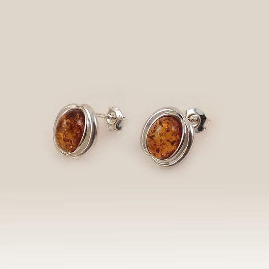 kolczyki z kamieniami Kolczyki srebrne z bursztynem koniakowym 14x10mm