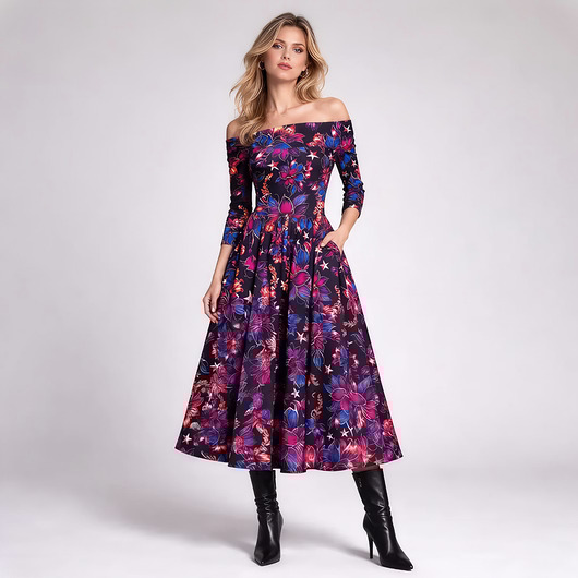 sukienki midi damskie Sukienka - Sandy Midnight Flower