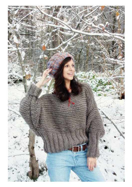 swetry damskie  Brązowy sweter handmade moher z wełną