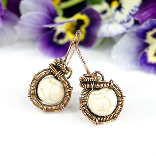 kolczyki wire wrapping Kolczyki z howlitem