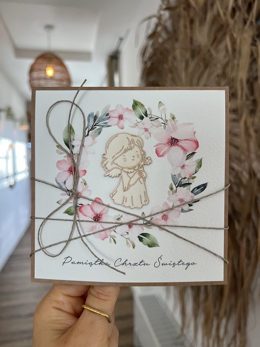 kartki, zaproszenia na chrzest Wyjątkowa kartka ręcznie robiona na chrzest święty