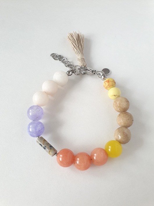 bransoletki z kamieni naturalnych Bransoletka  BOHO ART jadeit, jaspis, fiolet, żółty, beż, krem, rudy
