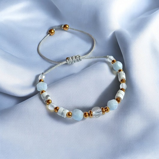 bransoletki z kamieni naturalnych NIEBIAŃSKA bransoletka: kryształ górski, akwamaryn, howlit, agat, hematyt