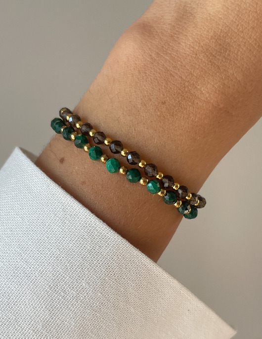 bransoletki z kamieni naturalnych Bransoletki na gumce - malachit, kwarc dymny