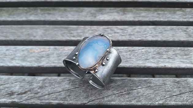 bransoletki wire wrapping Błękitna rzeka -  bransoletka regulowana