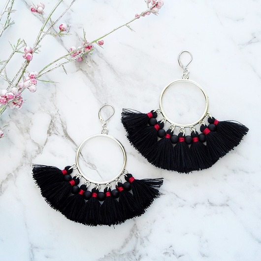 kolczyki chwosty  Kolczyki z chwostami Boho Big - Black