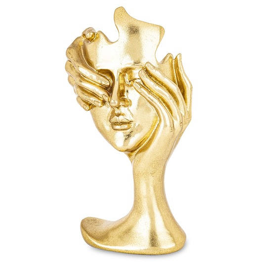 figurki i rzeźby Dekoracja złota maska w kobiecych rękach 30,5x16x10 TRISTEZZA