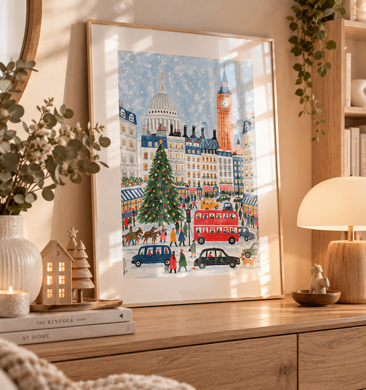 grafiki i ilustracje PLAKAT zimowy Londyn ilustracja świąteczna grafika