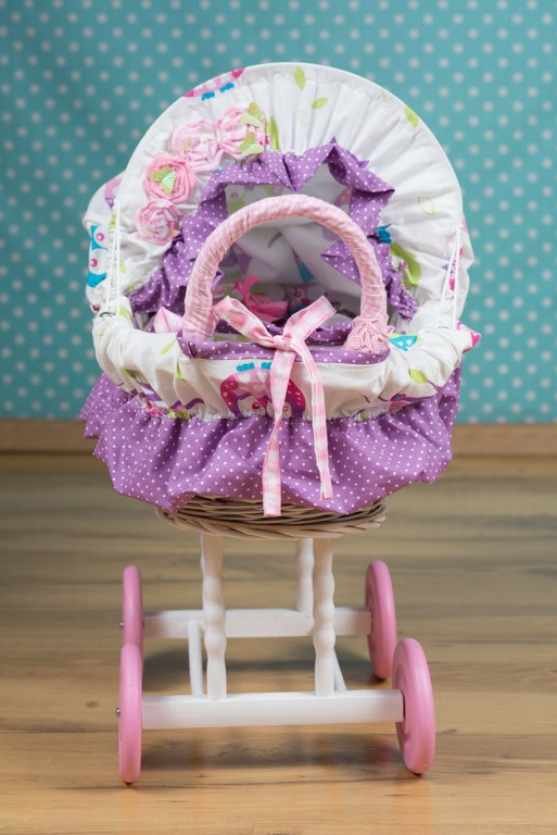 Wózek dla lalek Wiklinowy Pościel LalaShop