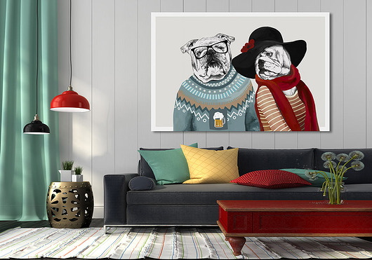 inne OBRAZ NA PŁÓTNIE -  120x80cm LOVE BULLDOG