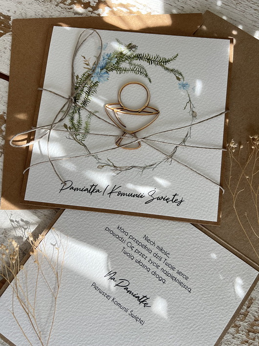 kartki na komunię Kartka na komunię - pamiątka komunii ręcznie robiona Prezent