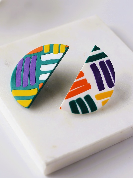 kolczyki z masy plastycznej PÓŁKOLA geometryczne kolczyki
