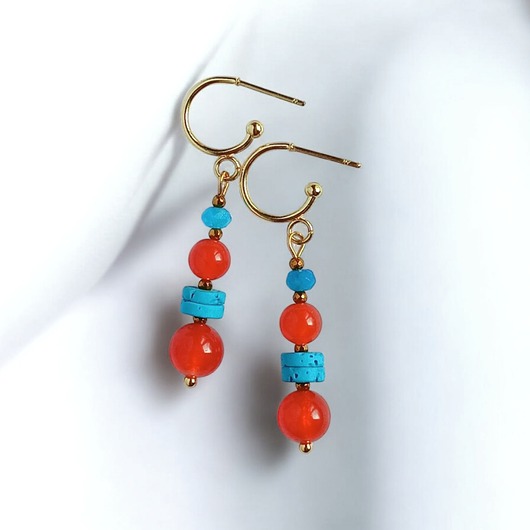 kolczyki z kamieniami WYSYŁKA 24h : Kolczyki SUMMER collection : 5cm : turkusowo -pomarańczowe