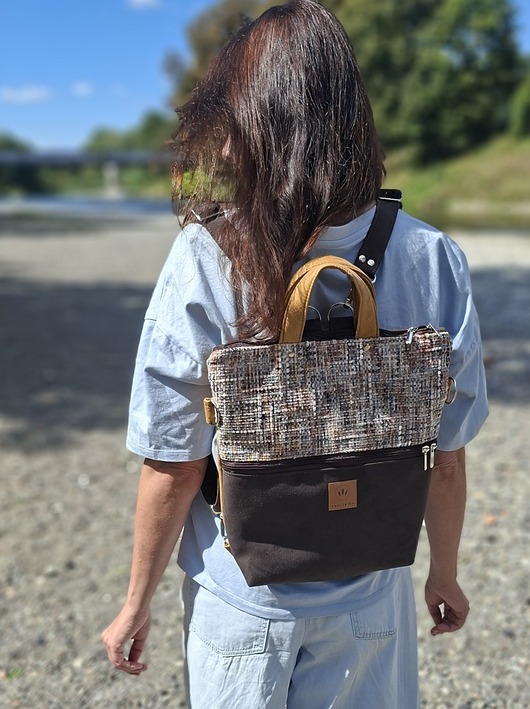 plecaki Zamszowy plecak 2w1 Miodowo Brązowy