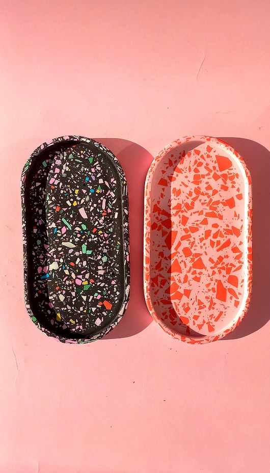 pojemniki na biżuterię Podstawka owalna, kolorowe lastryko, mała taca, różowa