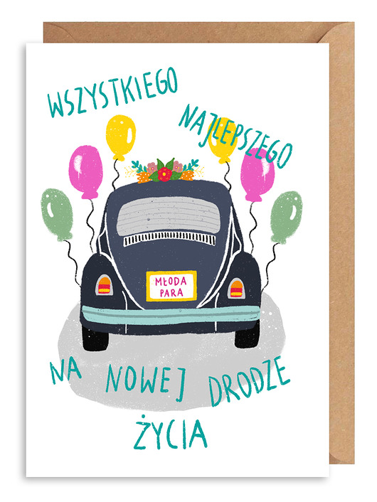 Kartka ślubna samochód Gosia Sendlewska