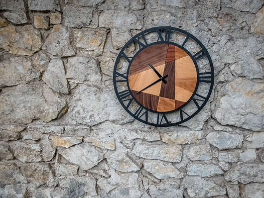 drewniany zegar ścienny MOSAIC 49cm _ oh!CLOCK Wystrój Zwierza