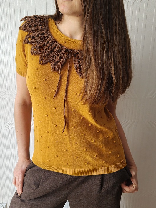 Akcesoria pozostałe Elegancki szydełkowy kołnierzyk, modny kołnierz w kolorze brązowym