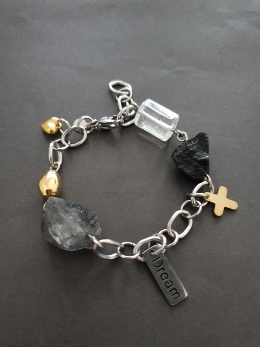 bransoletki z kamieni naturalnych Bransoletka DREAM łańcuch, kwarc herkimer, czarny turmalin, kryształ górski