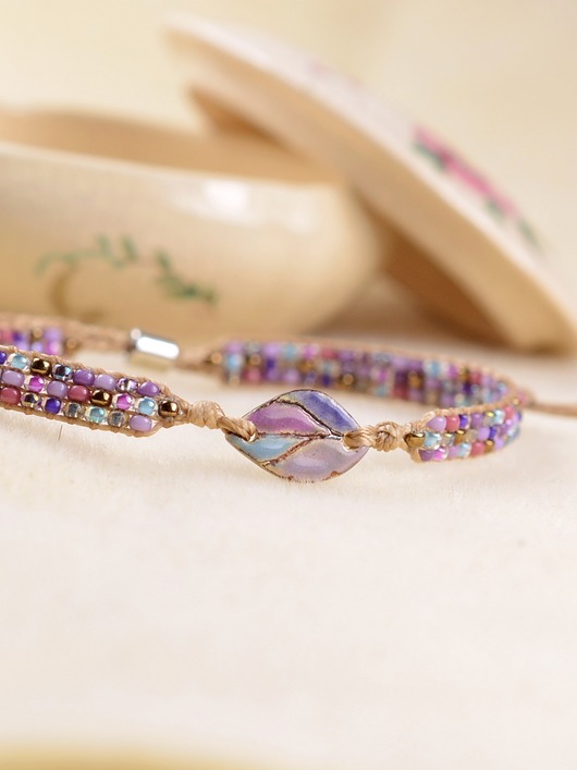 bransoletki ze szkła Ceramiczny listek- bransoletka tkana ceramika i miyuki