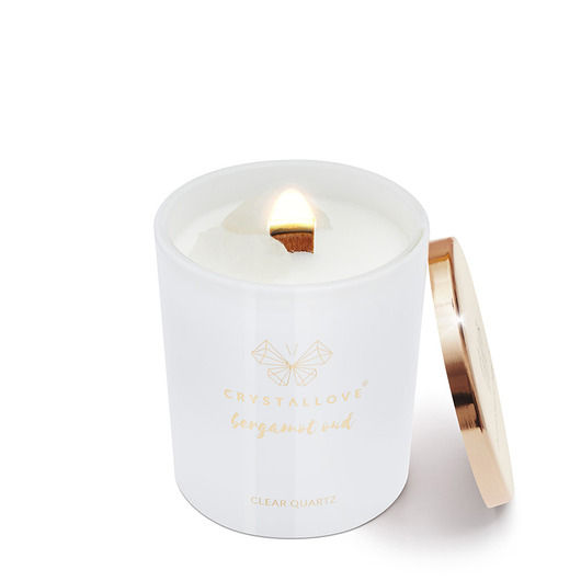 świece zapachowe CRYSTALLOVE Świeca sojowa z kryształem górskim - bergamotka oud 400g