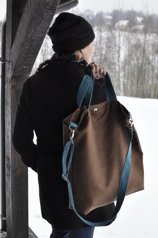 Torba hobo XXL - brąz, turkus PRACOWNIA 166