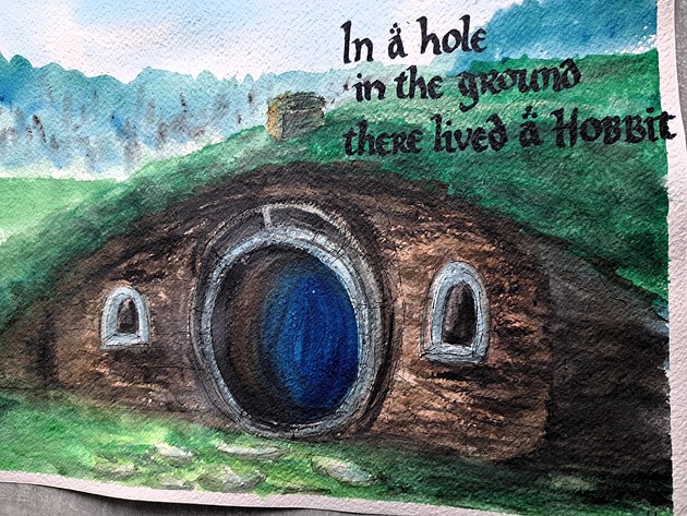 grafiki i ilustracje Norka hobbit obraz akwarela papier 35x50 Władca Pierścieni LOTR Tolkien
