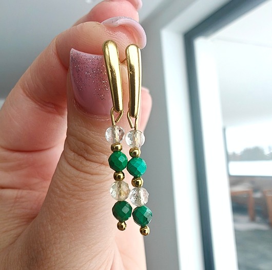 kolczyki z kamieniami Kolczyki wiszące malachit i cytryn