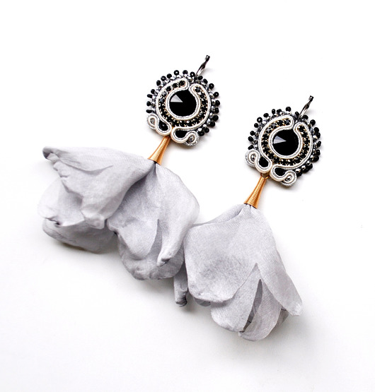 kolczyki soutache Sutaszowe kolczyki NERO FLOWERS