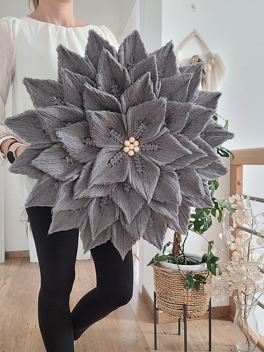 makramy Boho kwiat makrama na ścianę grey stone szary 60cm