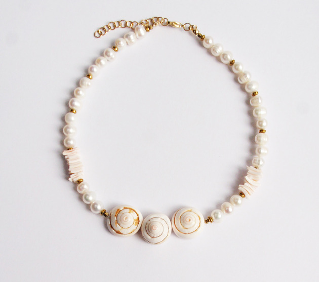 chokery Muszle i perły : UNIKATOWY naszyjnik - choker