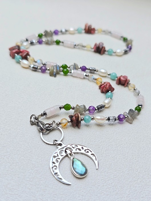 naszyjniki - inne Naszyjnik Lunula z Labradorytem w Kolorach