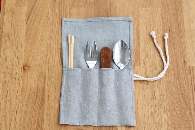 pokrowce i etui - organizery Etui na sztućce, Lniany pokrowiec, zero waste, szary