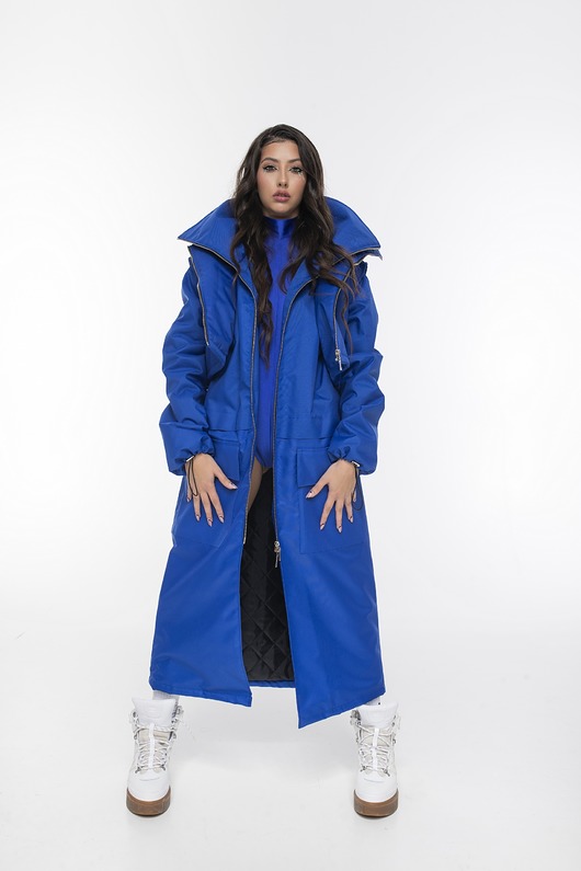 płaszcze damskie Parka Longline Collar Vest Oversize indigo