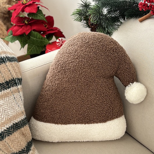 dekoracje świąteczne Poduszka W Kształcie Czapki Mikołaja Brązowa Boucle