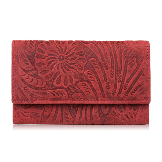 portfele damskie PORTFEL DAMSKI SKÓRZANY VINTAGE W KWIATY CZERWONY DUŻY RFID T-108-HRD