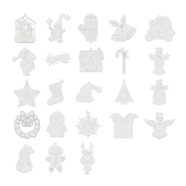 kartki scrapbooking Scrapki Świąteczne Drewniane GRAWER BIAŁE MIX 50 Bombki Kształty Choinkowe