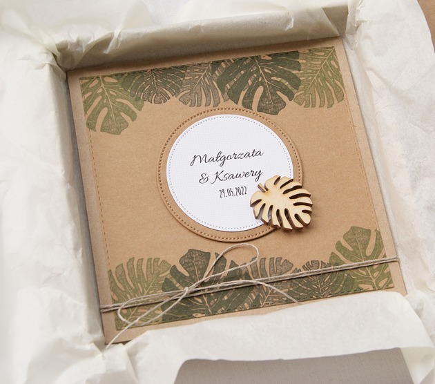 Monstera - kartka, personalizacja, pudełko, koperta kaktusia