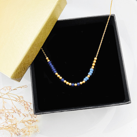 złote naszyjniki Delikatny niebieski naszyjnik z koralików