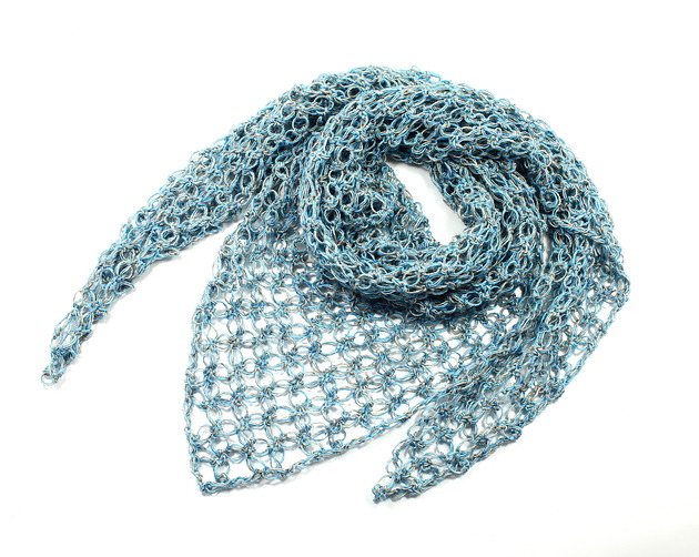 apaszki Chusta apaszka ażurowa na szydełku dwukolorowa turkus z szarym