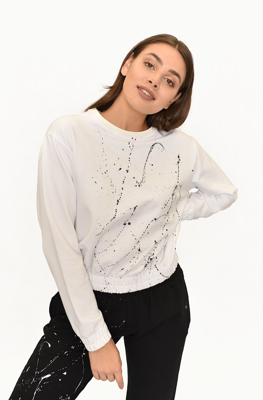 bluza bez kaptura damska Bluza Happy ecri malowana