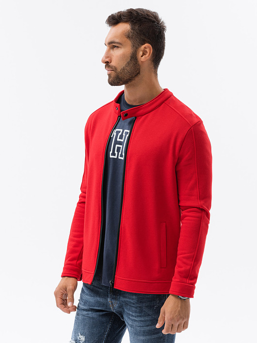 bluzy męskie Bluza męska rozpinana bez kaptura - czerwona V3 B1071