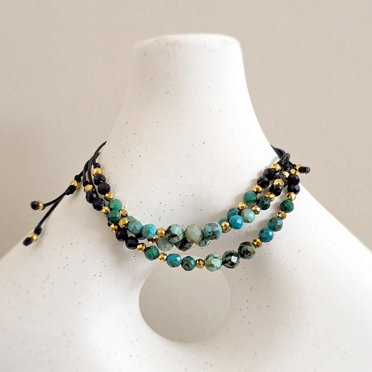 bransoletki z kamieni naturalnych Chryzokola, turkus, malachit, czarny turmalin, hematyt bransoletka