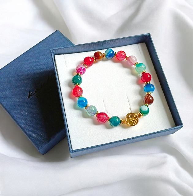 bransoletki z kamieni naturalnych Drzewo życia : agat multicolor i hematyt złoty