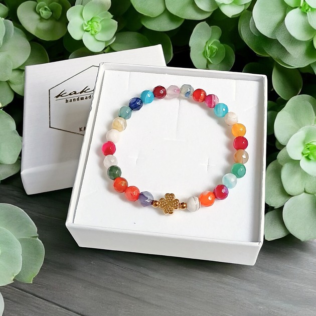 bransoletki z kamieni naturalnych PROMOCJA : czterolistna koniczynka i agat multicolor