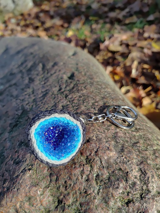 breloki Szydełkowy brelok zawieszka Minerał geoda niebieski