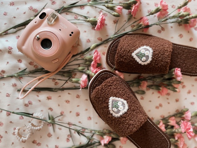 kapcie damskie Kapcie walentynki z sercem vintage