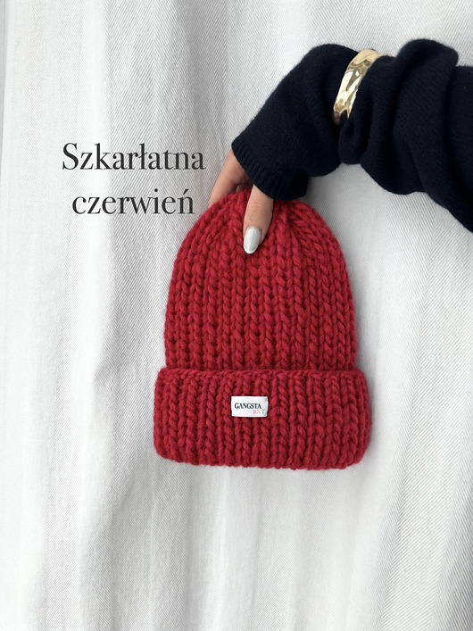 czapki damskie Czapka Lily 100% wełna *szkarłatna czerwień*