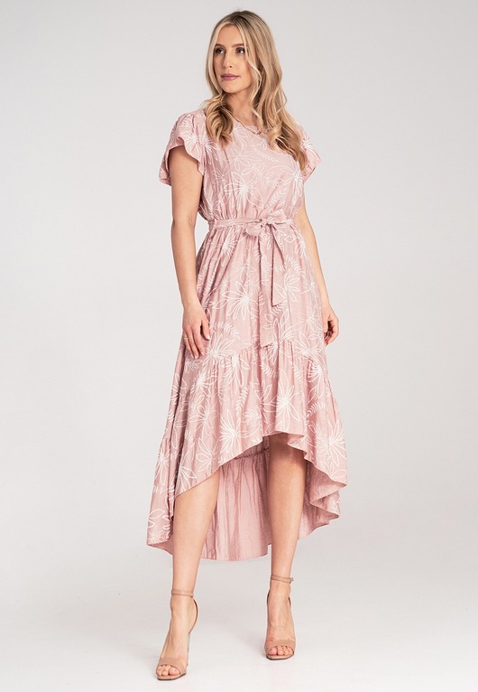 sukienki midi damskie Elegancka sukienka koktajlowa midi z falbaną i motylkowymi rękawami - M1179
